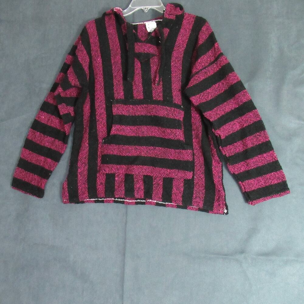 Vintage Artesanias Vega Hoodie Men Large Pink Black Rug Baja Hippie Beach Bum